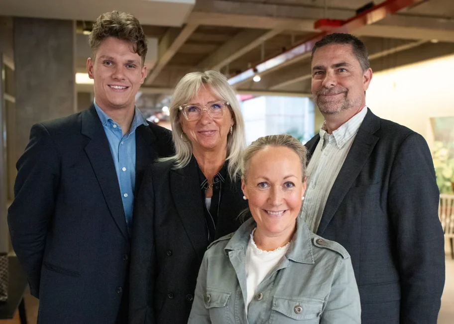 Gruppbild på de fyra nya styrelseledamöterna i Mind: Isak Sandell, Agneta Gewert, Pauline Åkerlund Suhard och Anders Printz, valda vid årsmötet den 26 maj 2025.