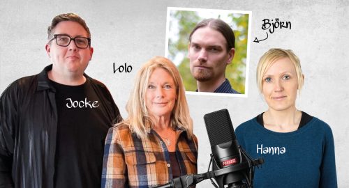 Joakim Kvist, Lolo Westerholm, Björn Eklund och Hanna Kihlander – ett fotomontage på deltagarna i podden Varje samtal räknas, del 3.